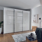 Monaco 3000 Sliding 3 Door White Glass Wardrobe - Pendle Village Furniture